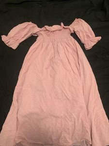 Pink cottage core dress with puffed sleeves